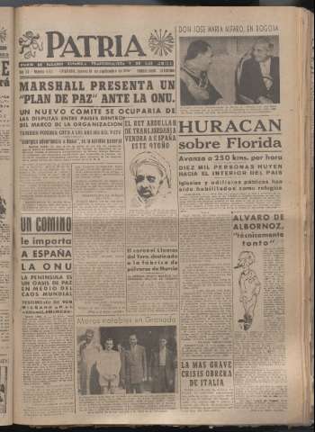 'Patria : diario de Falange Española Tradicionalista y de las J.O.N.S.' - Año XII Número 4145 - 1947 septiembre 18