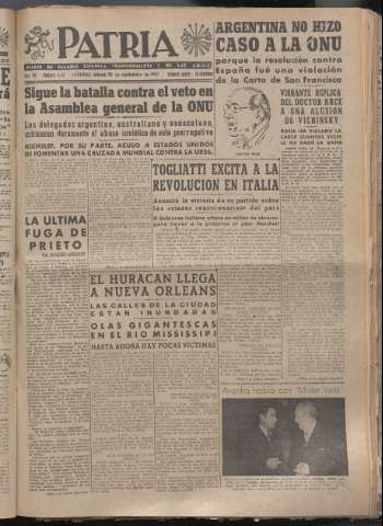 'Patria : diario de Falange Española Tradicionalista y de las J.O.N.S.' - Año XII Número 4147 - 1947 septiembre 20