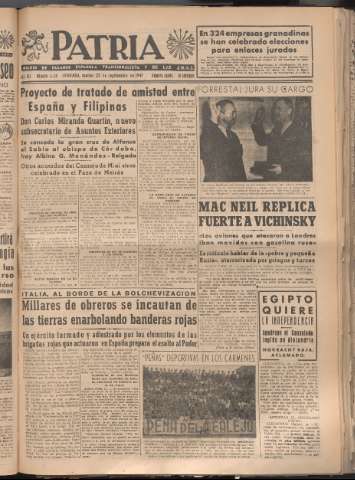'Patria : diario de Falange Española Tradicionalista y de las J.O.N.S.' - Año XII Número 4149 - 1947 septiembre 23