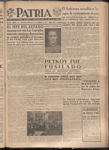 'Patria : diario de Falange Española Tradicionalista y de las J.O.N.S.' - Año XII Número 4150 - 1947 septiembre 24