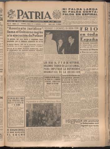 'Patria : diario de Falange Española Tradicionalista y de las J.O.N.S.' - Año XII Número 4152 - 1947 septiembre 26