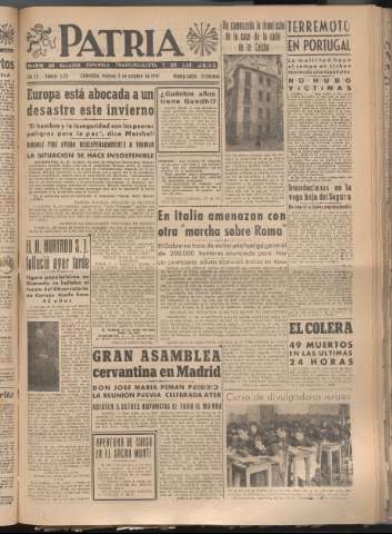 'Patria : diario de Falange Española Tradicionalista y de las J.O.N.S.' - Año XII Número 4158 - 1947 octubre 3