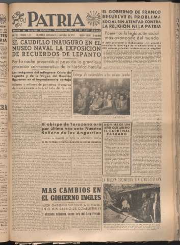 'Patria : diario de Falange Española Tradicionalista y de las J.O.N.S.' - Año XII Número 4162 - 1947 octubre 8