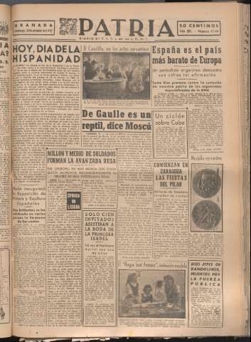 'Patria : diario de Falange Española Tradicionalista y de las J.O.N.S.' - Año XII Número 4166 - 1947 octubre 12