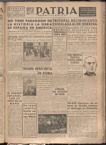 'Patria : diario de Falange Española Tradicionalista y de las J.O.N.S.' - Año XII Número 4167 - 1947 octubre 14