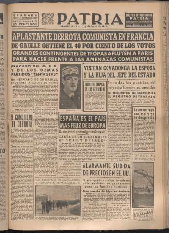 'Patria : diario de Falange Española Tradicionalista y de las J.O.N.S.' - Año XII Número 4173 - 1947 octubre 21