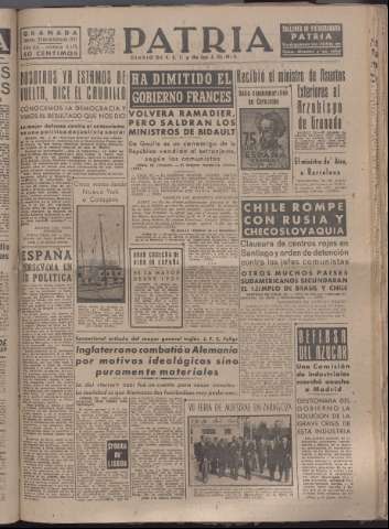 'Patria : diario de Falange Española Tradicionalista y de las J.O.N.S.' - Año XII Número 4175 - 1947 octubre 23
