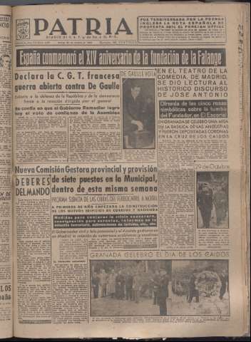 'Patria : diario de Falange Española Tradicionalista y de las J.O.N.S.' - Año XII Número 4181 - 1947 octubre 30