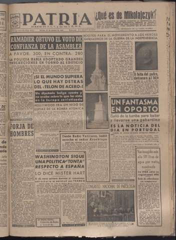 'Patria : diario de Falange Española Tradicionalista y de las J.O.N.S.' - Año XII Número 4182 - 1947 octubre 31