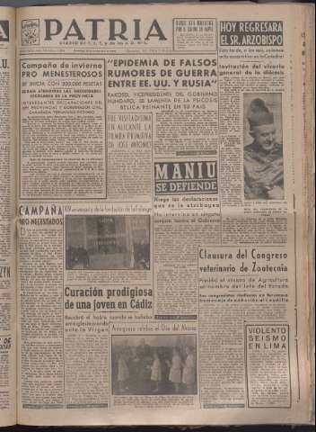 'Patria : diario de Falange Española Tradicionalista y de las J.O.N.S.' - Año XII Número 4184 - 1947 noviembre 2