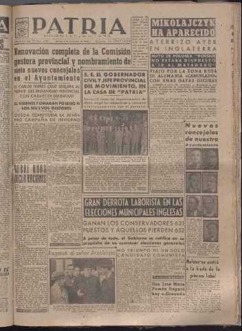 'Patria : diario de Falange Española Tradicionalista y de las J.O.N.S.' - Año XII Número 4185 - 1947 noviembre 4