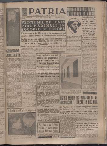'Patria : diario de Falange Española Tradicionalista y de las J.O.N.S.' - Año XII Número 4191 - 1947 noviembre 11