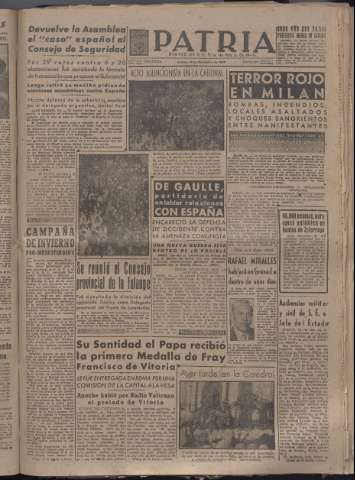 'Patria : diario de Falange Española Tradicionalista y de las J.O.N.S.' - Año XII Número 4193 - 1947 noviembre 13