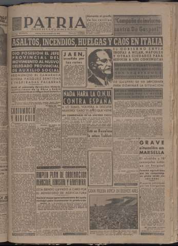 'Patria : diario de Falange Española Tradicionalista y de las J.O.N.S.' - Año XII Número 4194 - 1947 noviembre 14