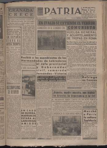'Patria : diario de Falange Española Tradicionalista y de las J.O.N.S.' - Año XII Número 4196 - 1947 noviembre 16