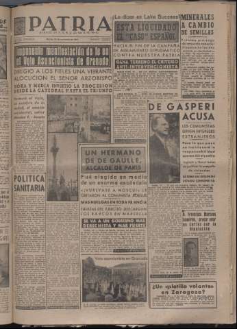 'Patria : diario de Falange Española Tradicionalista y de las J.O.N.S.' - Año XII Número 4197 - 1947 noviembre 18