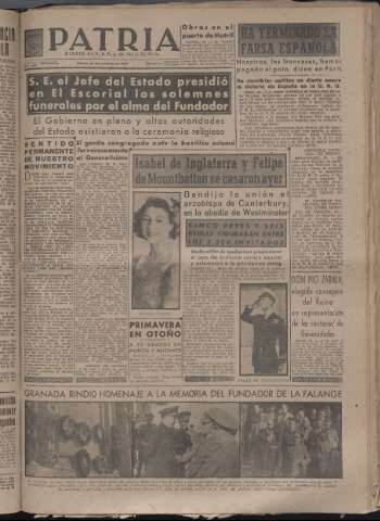 'Patria : diario de Falange Española Tradicionalista y de las J.O.N.S.' - Año XII Número 4200 - 1947 noviembre 21