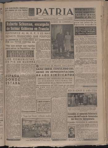 'Patria : diario de Falange Española Tradicionalista y de las J.O.N.S.' - Año XII Número 4202 - 1947 noviembre 23