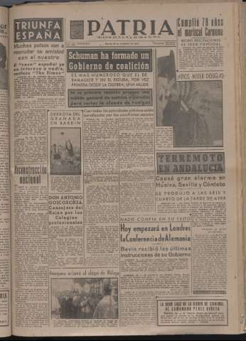'Patria : diario de Falange Española Tradicionalista y de las J.O.N.S.' - Año XII Número 4203 - 1947 noviembre 25