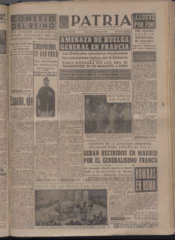 'Patria : diario de Falange Española Tradicionalista y de las J.O.N.S.' - Año XII Número 4205 - 1947 noviembre 27