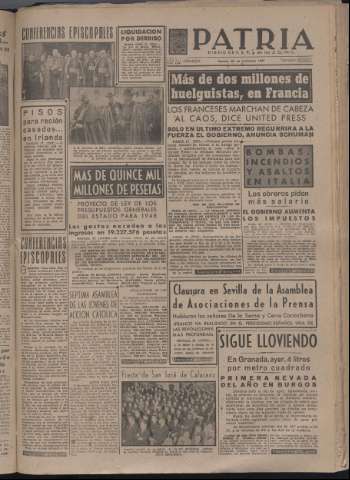 'Patria : diario de Falange Española Tradicionalista y de las J.O.N.S.' - Año XII Número 4206 - 1947 noviembre 28