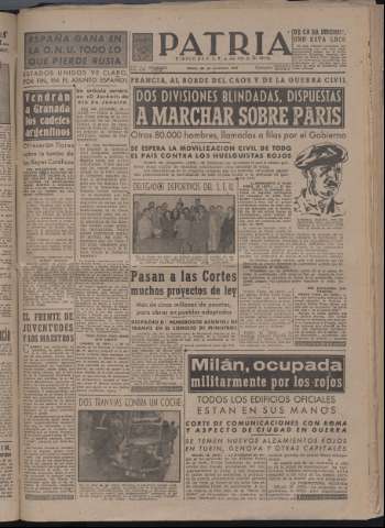 'Patria : diario de Falange Española Tradicionalista y de las J.O.N.S.' - Año XII Número 4207 - 1947 noviembre 29