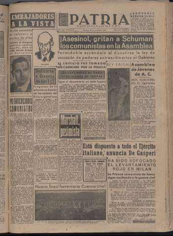 'Patria : diario de Falange Española Tradicionalista y de las J.O.N.S.' - Año XII Número 4208 - 1947 noviembre 30