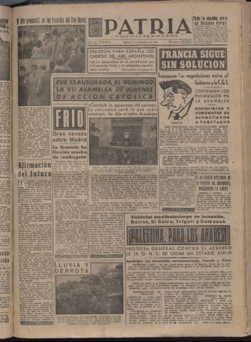 'Patria : diario de Falange Española Tradicionalista y de las J.O.N.S.' - Año XII Número 4209 - 1947 diciembre 2