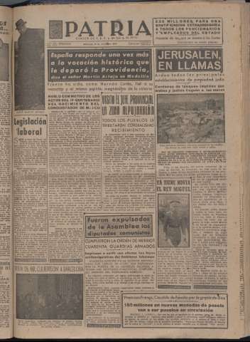 'Patria : diario de Falange Española Tradicionalista y de las J.O.N.S.' - Año XII Número 4210 - 1947 diciembre 3
