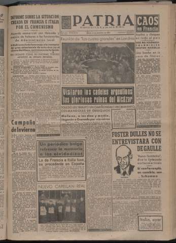 'Patria : diario de Falange Española Tradicionalista y de las J.O.N.S.' - Año XII Número 4213 - 1947 diciembre 6