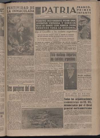'Patria : diario de Falange Española Tradicionalista y de las J.O.N.S.' - Año XII Número 4214 - 1947 diciembre 7