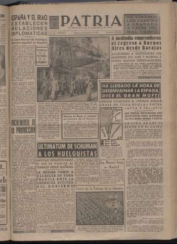 'Patria : diario de Falange Española Tradicionalista y de las J.O.N.S.' - Año XII Número 4215 - 1947 diciembre 9