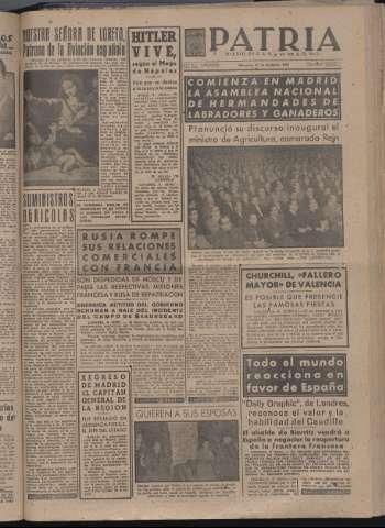 'Patria : diario de Falange Española Tradicionalista y de las J.O.N.S.' - Año XII Número 4216 - 1947 diciembre 10