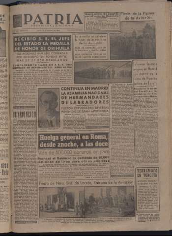 'Patria : diario de Falange Española Tradicionalista y de las J.O.N.S.' - Año XII Número 4217 - 1947 diciembre 11