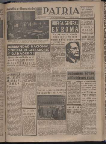 'Patria : diario de Falange Española Tradicionalista y de las J.O.N.S.' - Año XII Número 4218 - 1947 diciembre 12