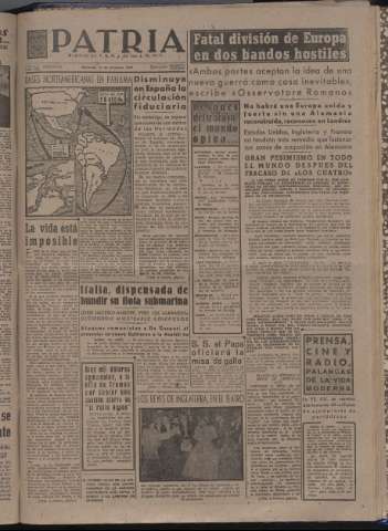 'Patria : diario de Falange Española Tradicionalista y de las J.O.N.S.' - Año XII Número 4222 - 1947 diciembre 17