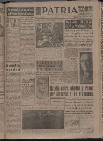 'Patria : diario de Falange Española Tradicionalista y de las J.O.N.S.' - Año XII Número 4223 - 1947 diciembre 18