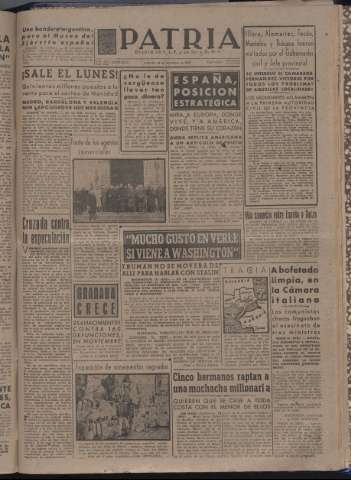 'Patria : diario de Falange Española Tradicionalista y de las J.O.N.S.' - Año XII Número 4224 - 1947 diciembre 19