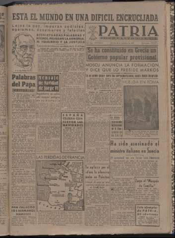 'Patria : diario de Falange Española Tradicionalista y de las J.O.N.S.' - Año XII Número 4229 - 1947 diciembre 26