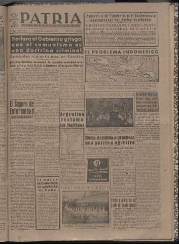 'Patria : diario de Falange Española Tradicionalista y de las J.O.N.S.' - Año XII Número 4231 - 1947 diciembre 28