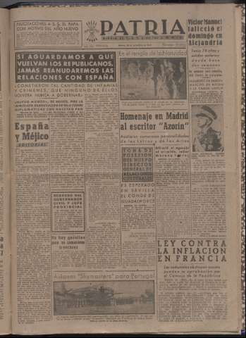 'Patria : diario de Falange Española Tradicionalista y de las J.O.N.S.' - Año XII Número 4232 - 1947 diciembre 30