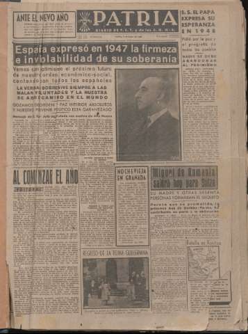 'Patria : diario de Falange Española Tradicionalista y de las J.O.N.S.' - Año XIII Número 4234 - 1948 enero 1