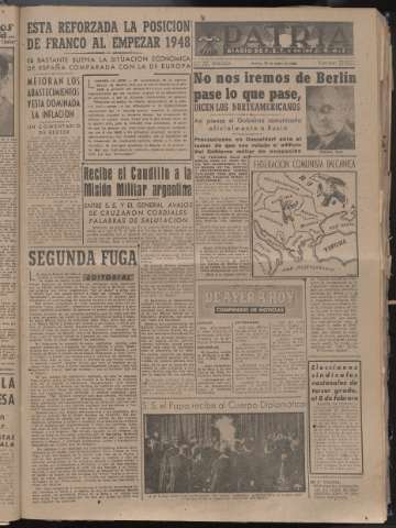 'Patria : diario de Falange Española Tradicionalista y de las J.O.N.S.' - Año XIII Número 4245 - 1948 enero 15