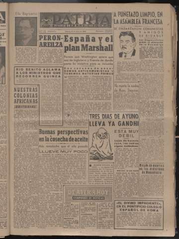 'Patria : diario de Falange Española Tradicionalista y de las J.O.N.S.' - Año XIII Número 4246 - 1948 enero 16
