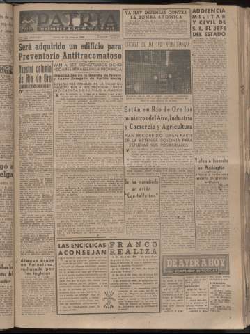 'Patria : diario de Falange Española Tradicionalista y de las J.O.N.S.' - Año XIII Número 4251 - 1948 enero 22