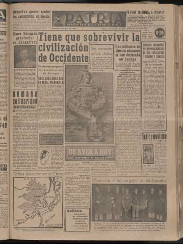 'Patria : diario de Falange Española Tradicionalista y de las J.O.N.S.' - Año XIII Número 4252 - 1948 enero 23