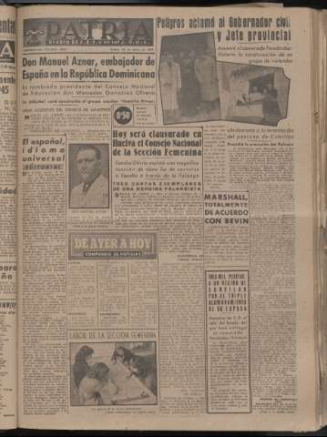 'Patria : diario de Falange Española Tradicionalista y de las J.O.N.S.' - Año XIII Número 4253 - 1948 enero 24