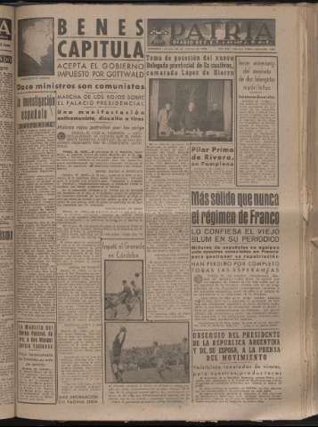 'Patria : diario de Falange Española Tradicionalista y de las J.O.N.S.' - Año XIII Número 4281 - 1948 febrero 26