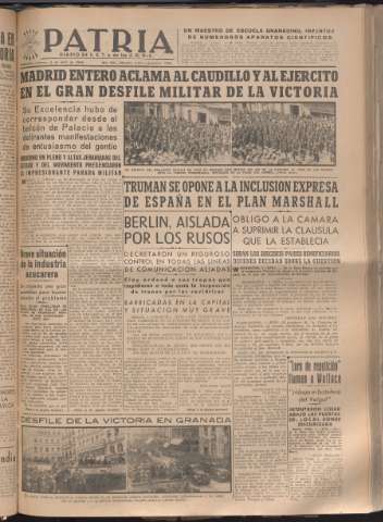 'Patria : diario de Falange Española Tradicionalista y de las J.O.N.S.' - Año XIII Número 4311 - 1948 abril 2
