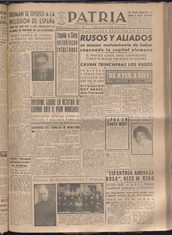 'Patria : diario de Falange Española Tradicionalista y de las J.O.N.S.' - Año XIII Número 4312 - 1948 abril 3